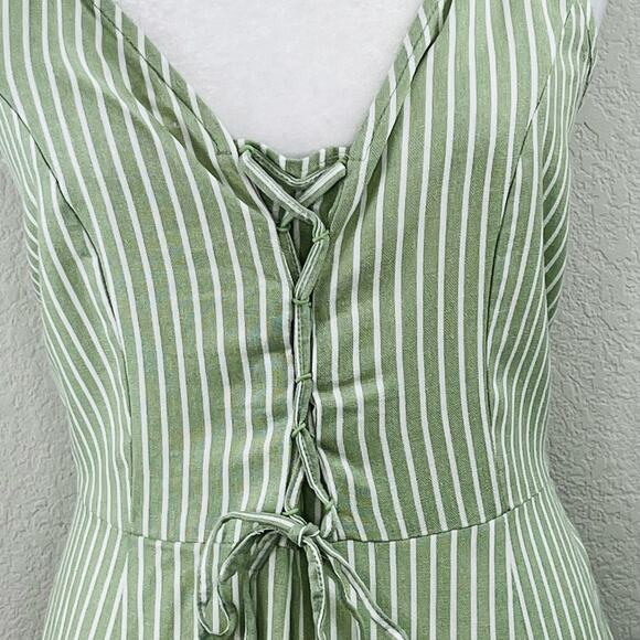 Vero Moda Sleeveless Linen Blend Lace Up Romper Green White Stripe Large/XL NWT - Picture 6 of 13